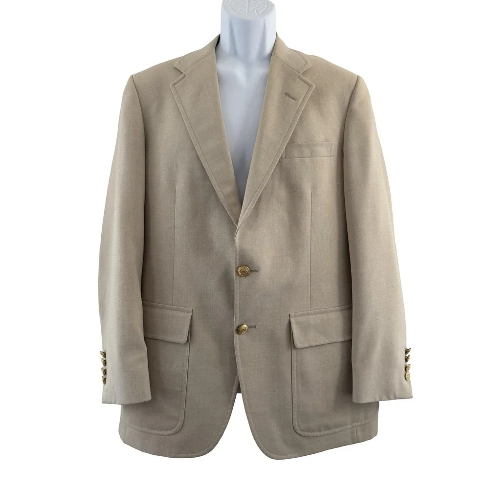 Vintage Palm Beach Blazer Mens Large Beige Wool Gold Button Classic USA 90s